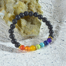 7 Chakra Lava Stone with Buddha 8mm Beads Bracelet For Healing