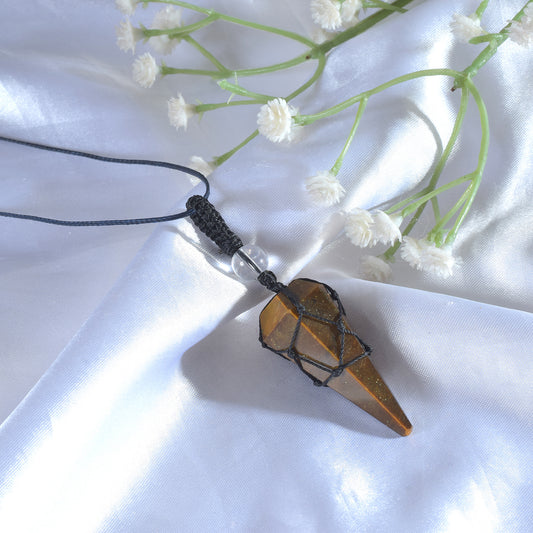 Tiger's Eye Pendulum Pendant Necklace (Macrame)