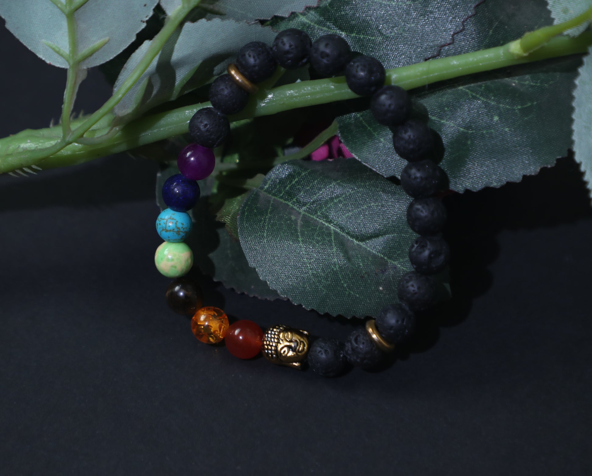 7 Chakra Lava Stone with Buddha 8mm Beads Bracelet For Healing